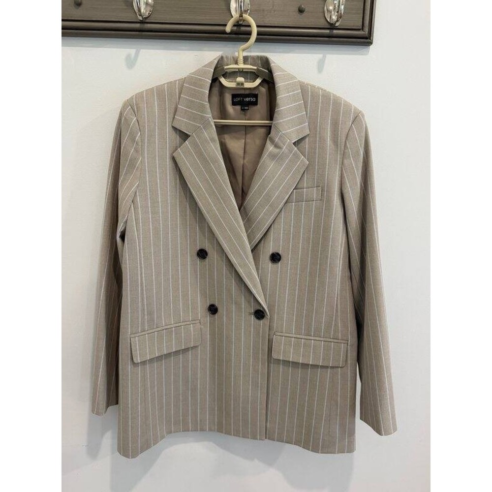 LOFT Versa Seasonless Stretch Tailored Blazer in Stripe Taupe Light Blue Size 6